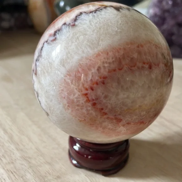 Beautiful XL Pork Stone Sphere- Dali Jasper- Banded Calcite